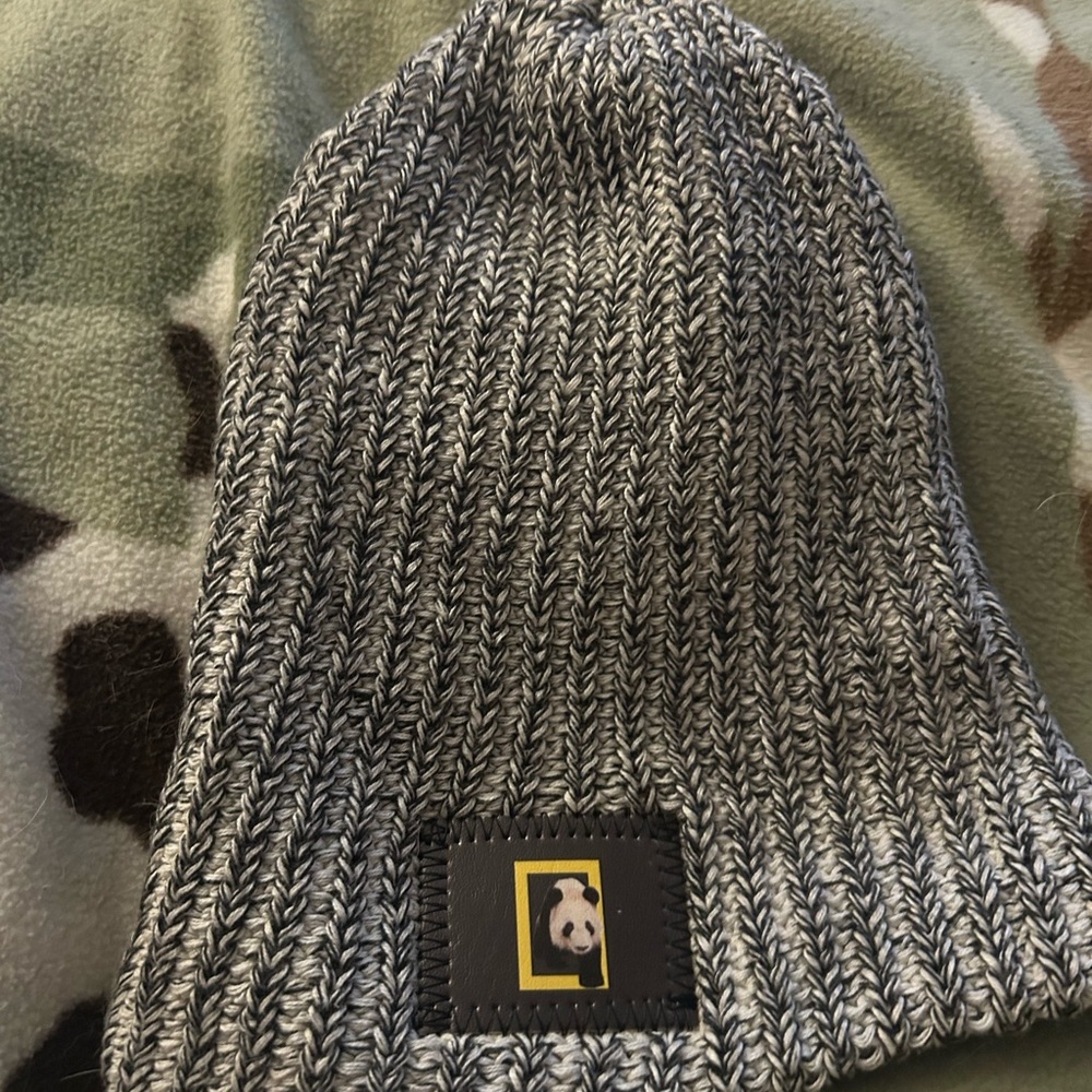 Love Your Melon Black and White Knit Beanie with Panda Patch